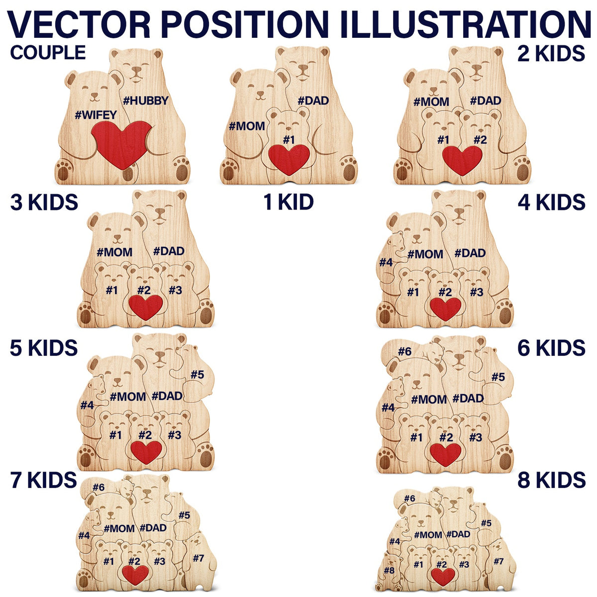 Family Bears - Gift For Parents, Father - Personalized Custom Shaped Wooden Puzzle