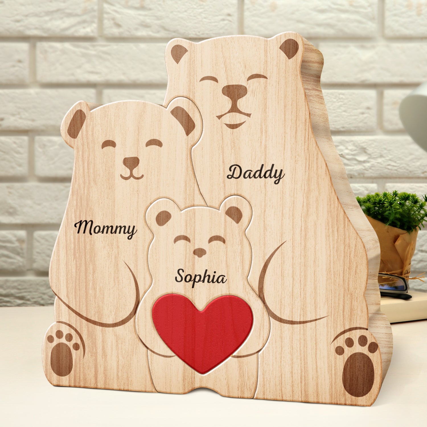 Family Bears - Gift For Parents, Father - Personalized Custom Shaped Wooden Puzzle