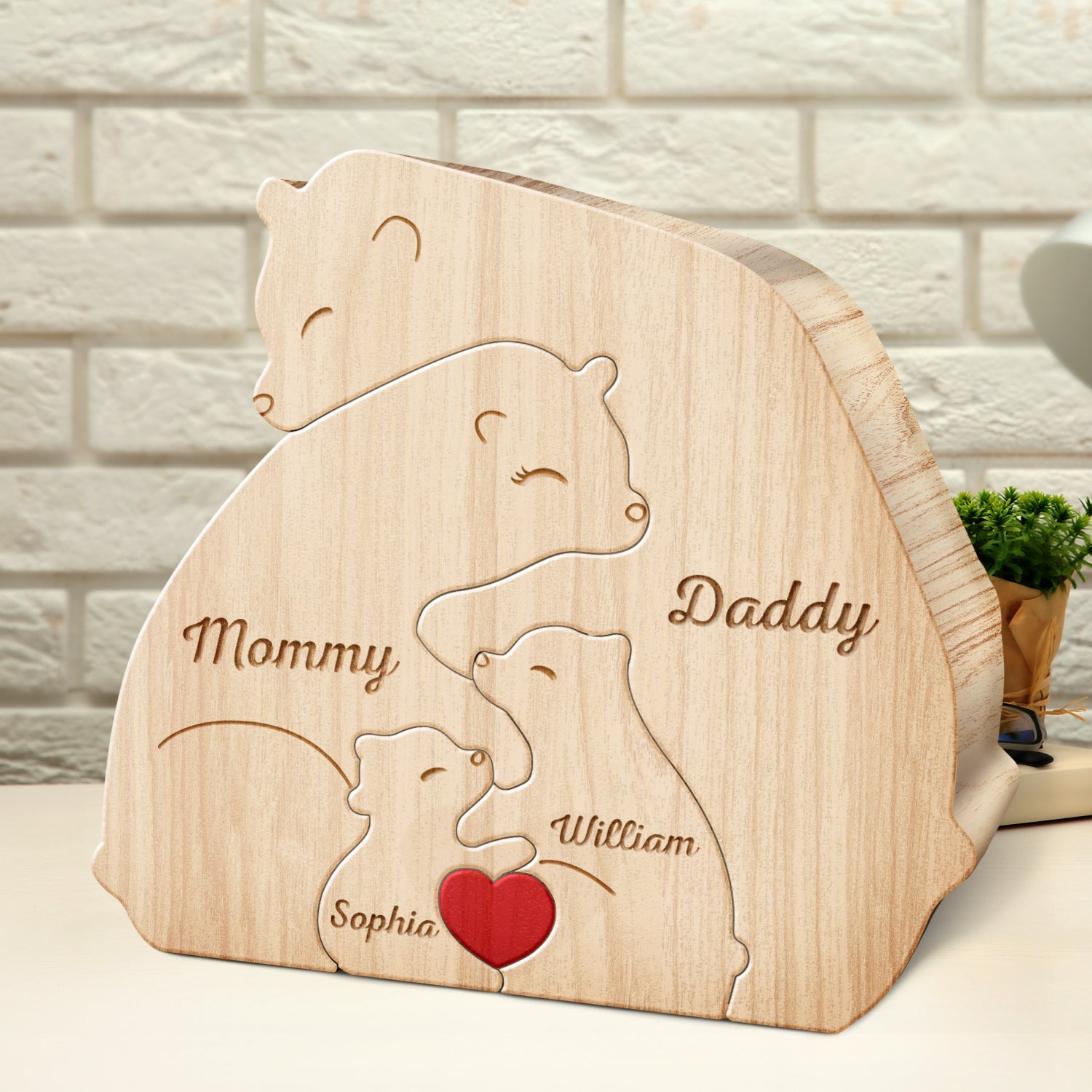 Love Bear Family - Gift For Mother, Father, Family - Personalized Custom Shaped Wooden Puzzle