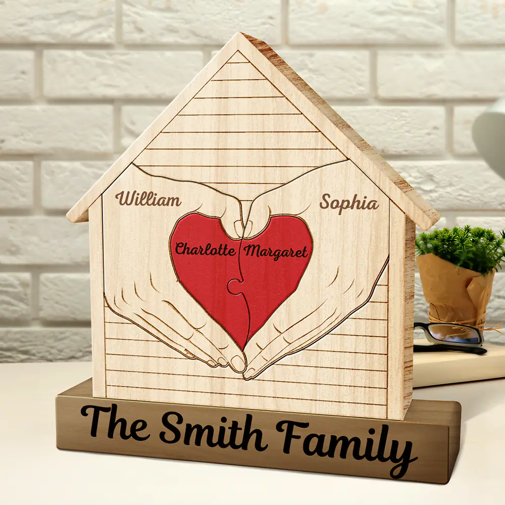 Heart Hands - Gift For Couples, Family, Parents, Father, Mother - Personalized Custom Shaped Wooden Puzzle