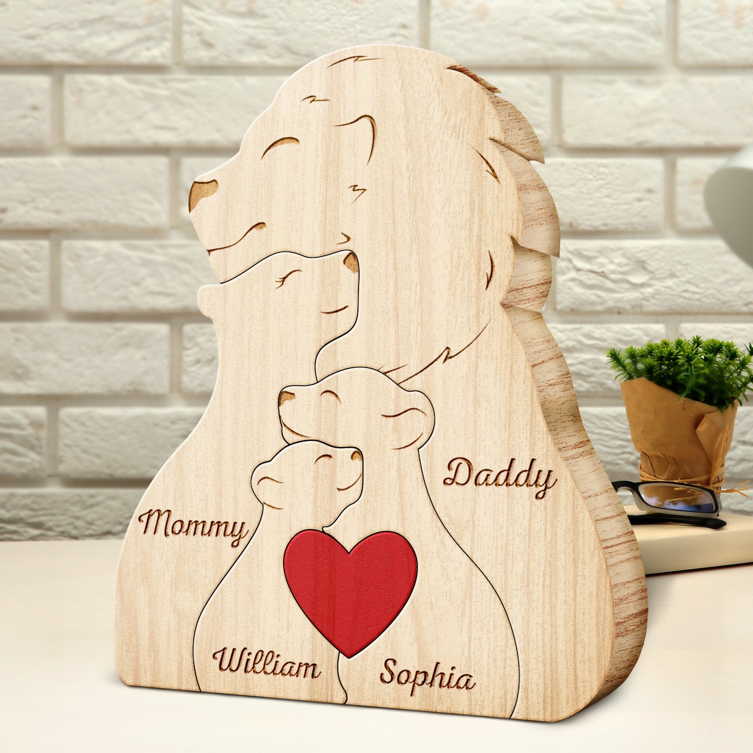 Family Lions - Gift For Parents, Father, Mother - Personalized Custom Shaped Wooden Puzzle