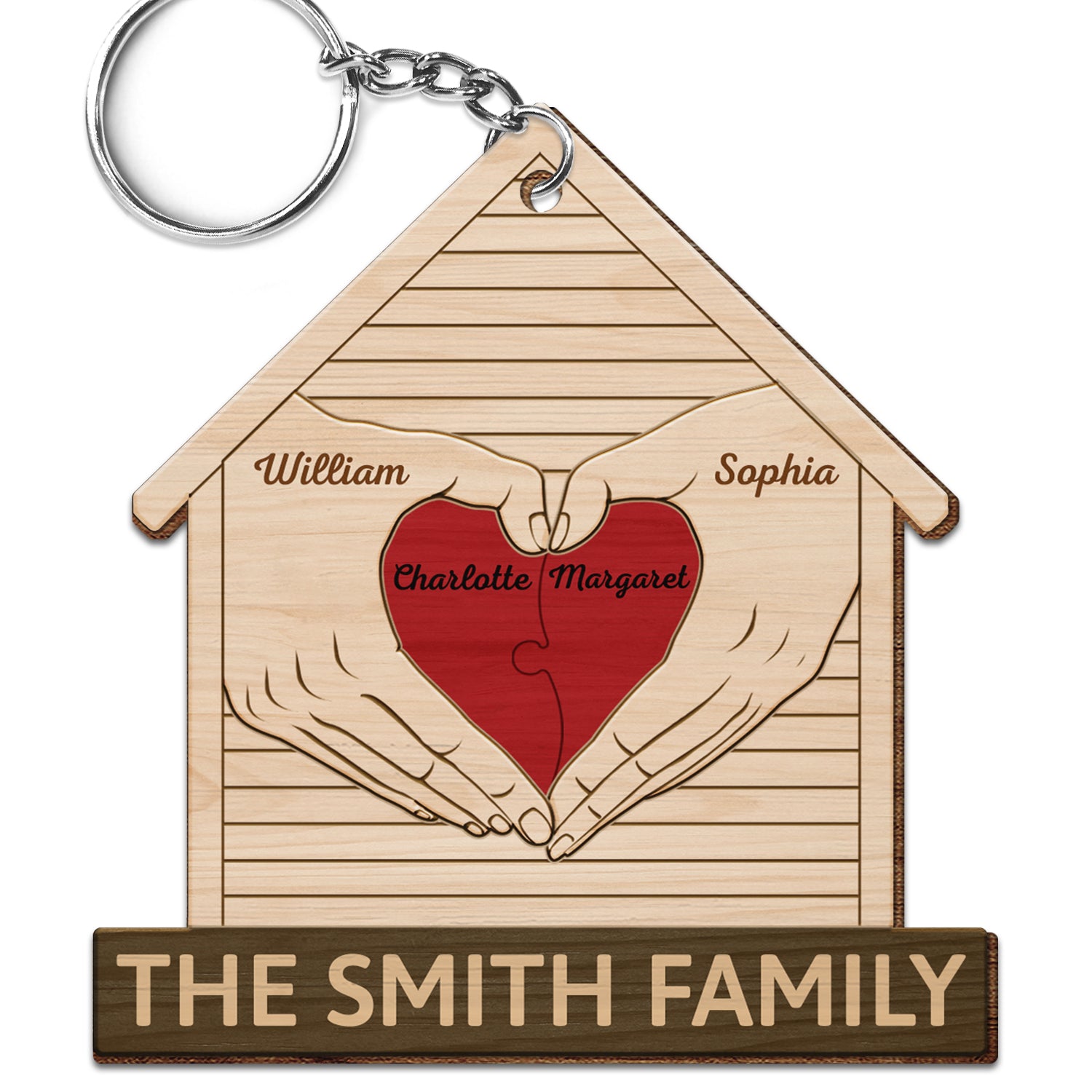 Heart Hands - Gift For Couples, Family, Parents, Father, Mother - Personalized Wooden Keychain