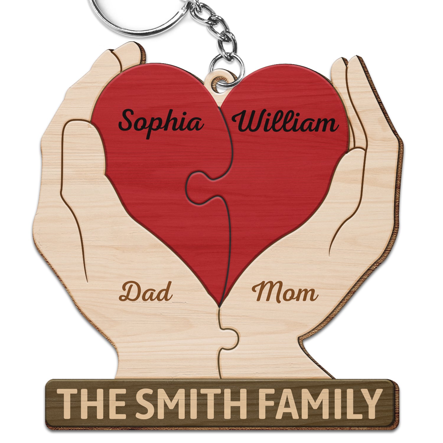 Together Forever Family Hands - Gift For Parents, Father, Mother - Personalized Wooden Keychain