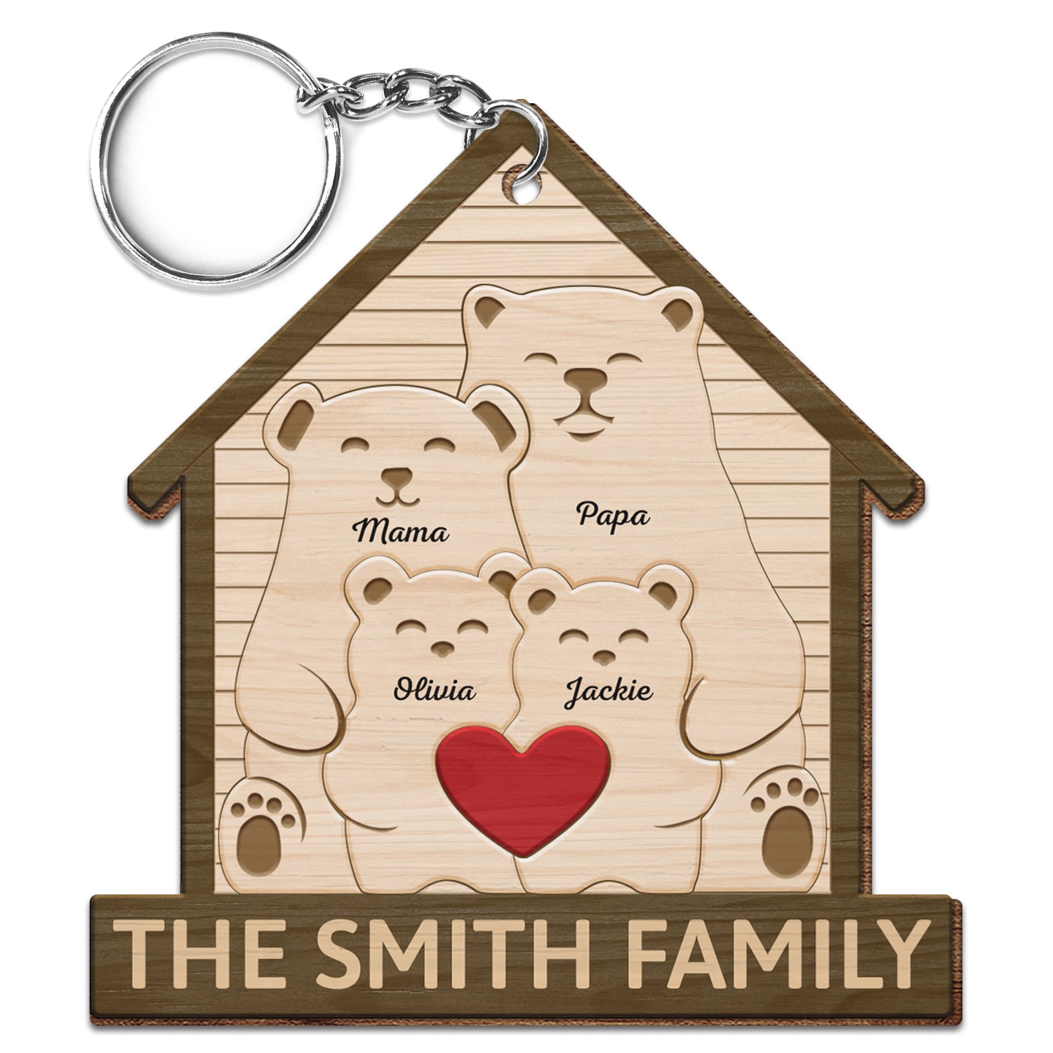 Family Bears - Gift For Parents, Father, Mother - Personalized Wooden Keychain