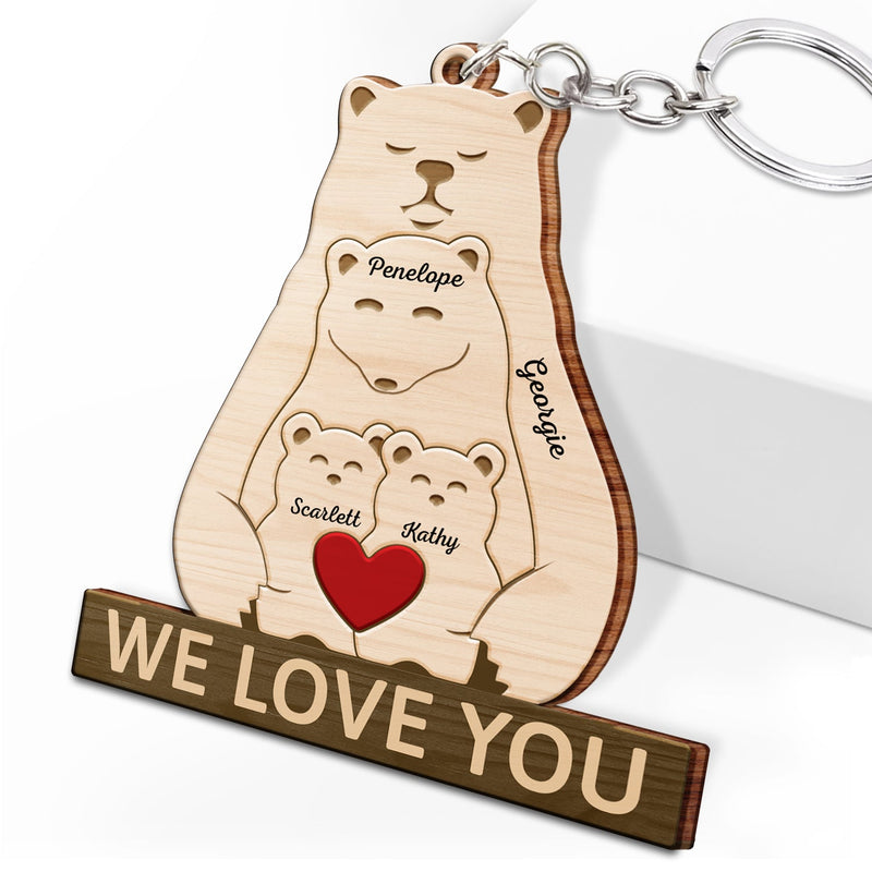 Papa Ours Maman Ours - Cadeau pour parents, père, mère, grand-père - Porte-clés en bois personnalisé