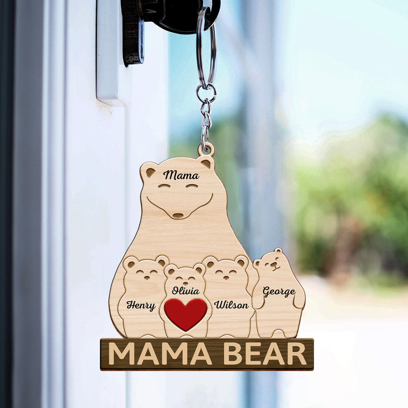 Papa Ours Maman Ours - Cadeau pour parents, père, mère, grand-père - Porte-clés en bois personnalisé