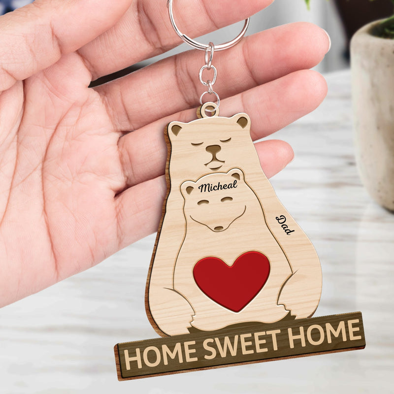 Papa Ours Maman Ours - Cadeau pour parents, père, mère, grand-père - Porte-clés en bois personnalisé