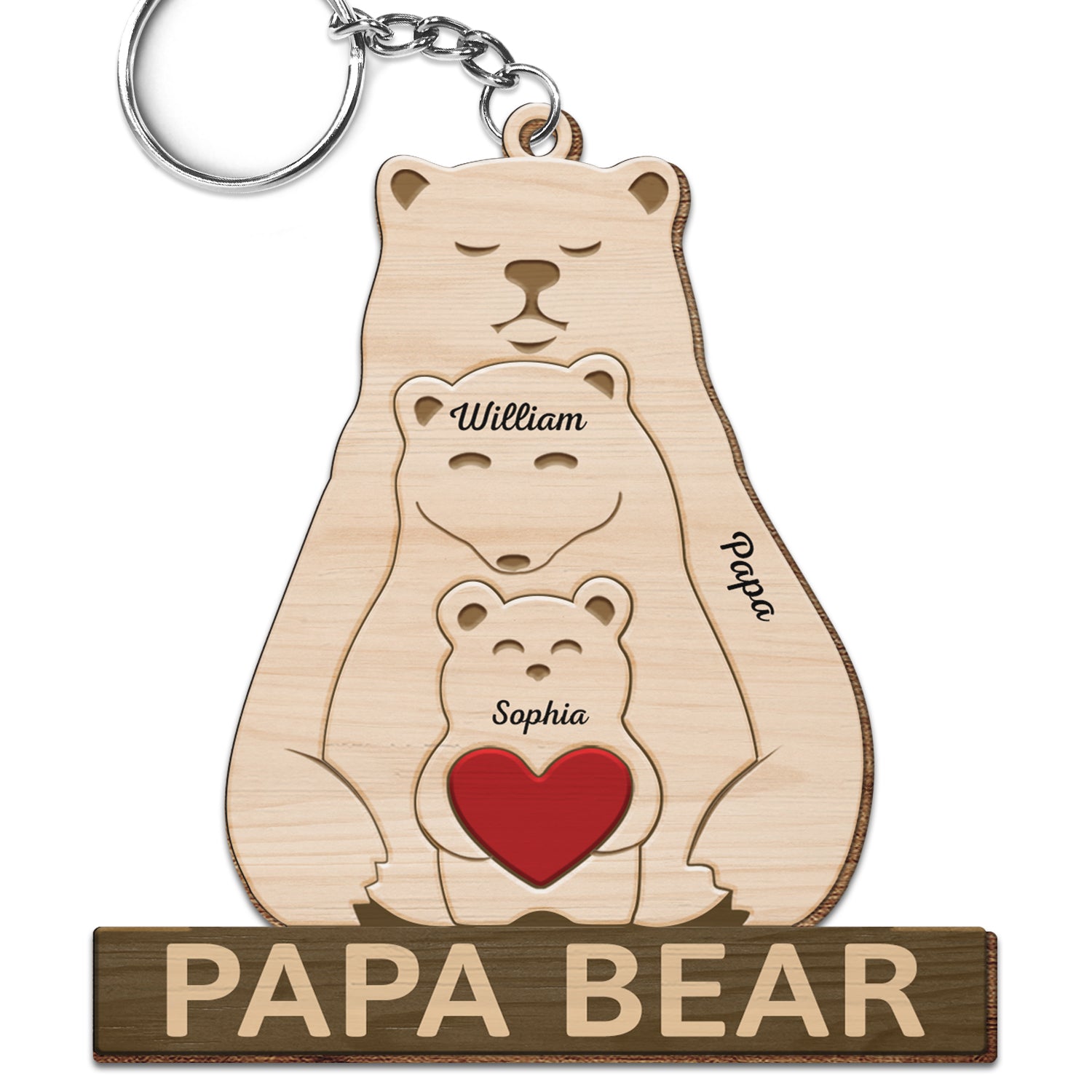 Papa Bear Mama Bear - Gift For Parents, Father, Mother, Grandpa - Personalized Wooden Keychain