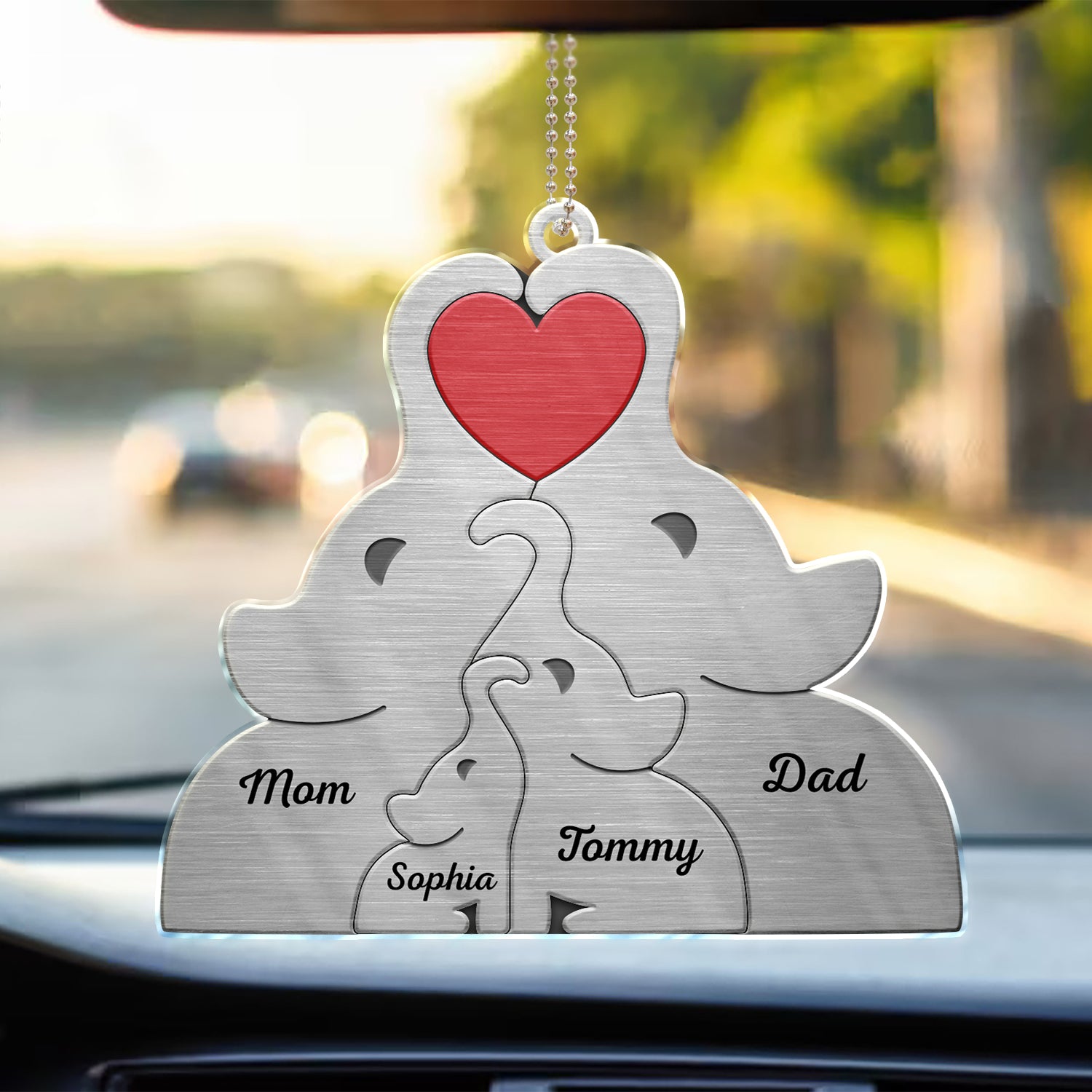 Love Elephant Family - Gift For Mother, Father, Family - Personalized Acrylic Car Hanger