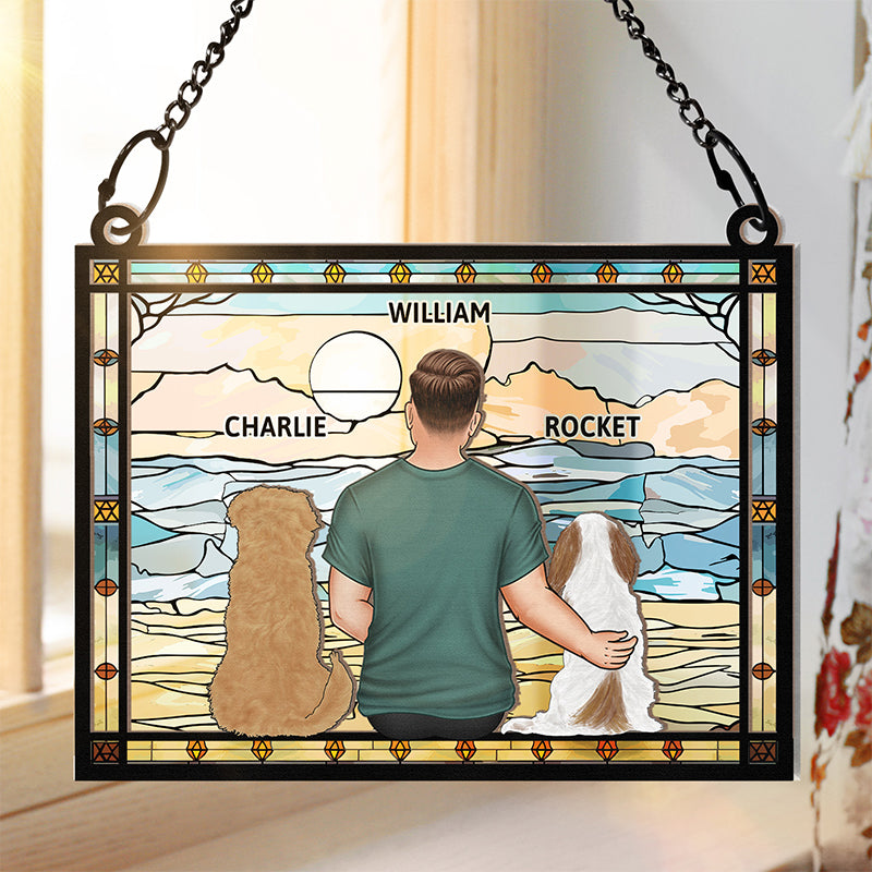 A Dad And His Dog A Bond That Can't Be Broken - Personalized Window Hanging Suncatcher Ornament