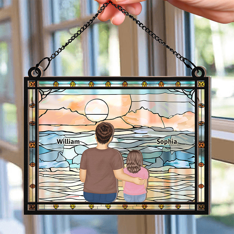 A Dad And His Kids A Bond That Can't Be Broken - Personalized Window Hanging Suncatcher Ornament
