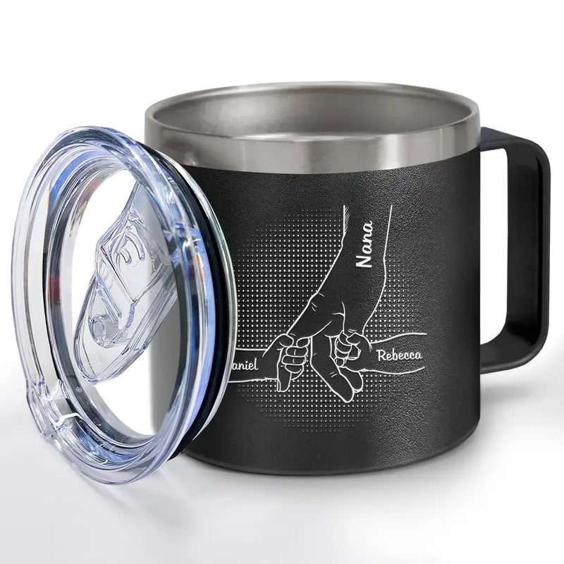 Main dans la main, je te protégerai toujours - Gobelet personnalisé en acier inoxydable de 14 oz avec poignée