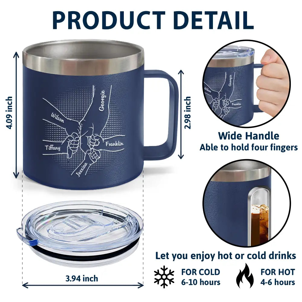 Main dans la main, je te protégerai toujours - Gobelet personnalisé en acier inoxydable de 14 oz avec poignée