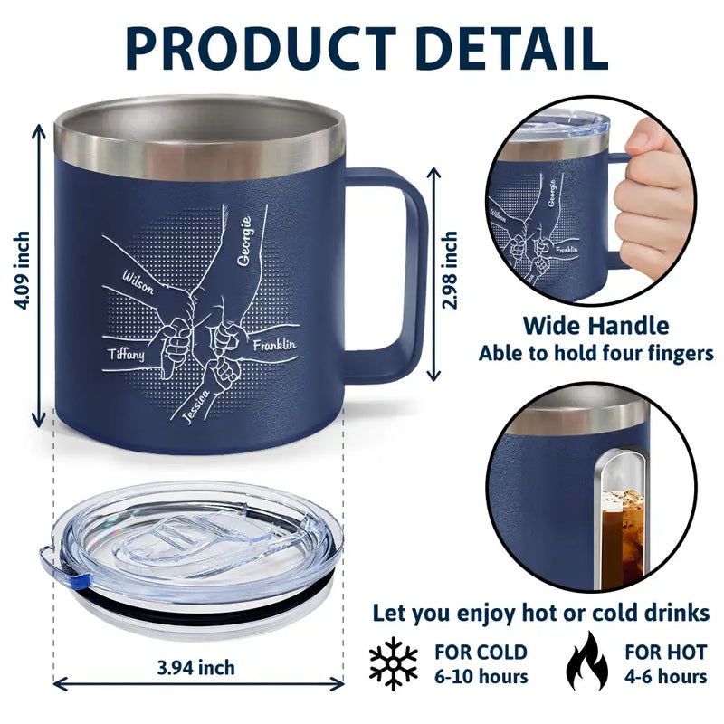 Main dans la main, je te protégerai toujours - Gobelet personnalisé en acier inoxydable de 14 oz avec poignée