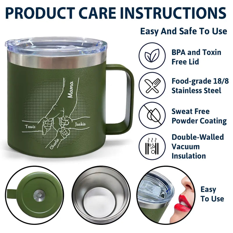 Main dans la main, je te protégerai toujours - Gobelet personnalisé en acier inoxydable de 14 oz avec poignée