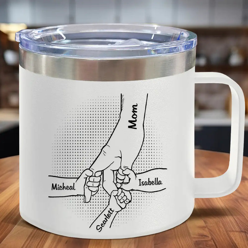 Main dans la main, je te protégerai toujours - Gobelet personnalisé en acier inoxydable de 14 oz avec poignée