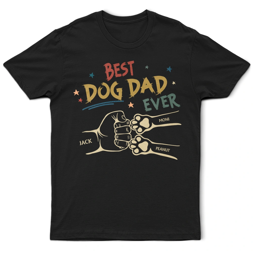 Best Dog Dad Ever Hand Punch Retro - Personalized T Shirt