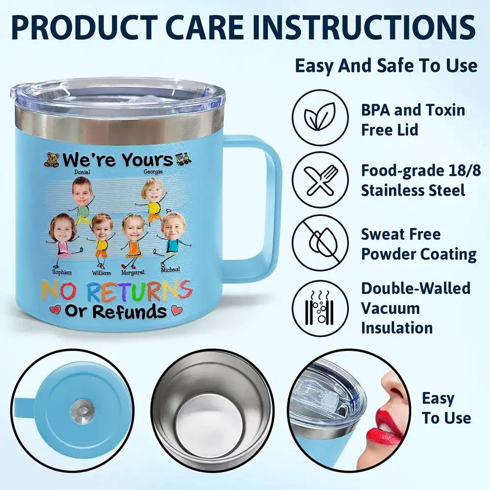 Custom Photo We Are No Returns Or Refunds - Personalized 14oz Stainless Steel Tumbler With Handle