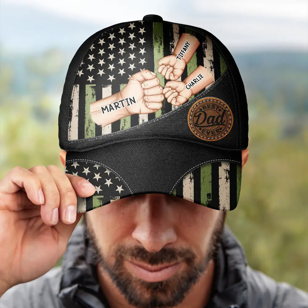 Best Dad Grandpa Ever Fist Bump - Personalized Classic Cap