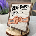 Best Dad Grandpa Ever Fist Bump - Personalized 2-Layered Wooden Plaque With Stand