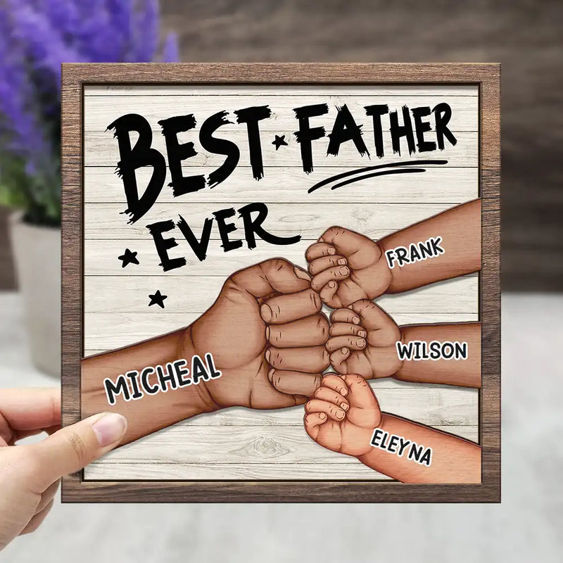 Best Dad Grandpa Ever Fist Bump - Personalized 2-Layered Wooden Plaque With Stand