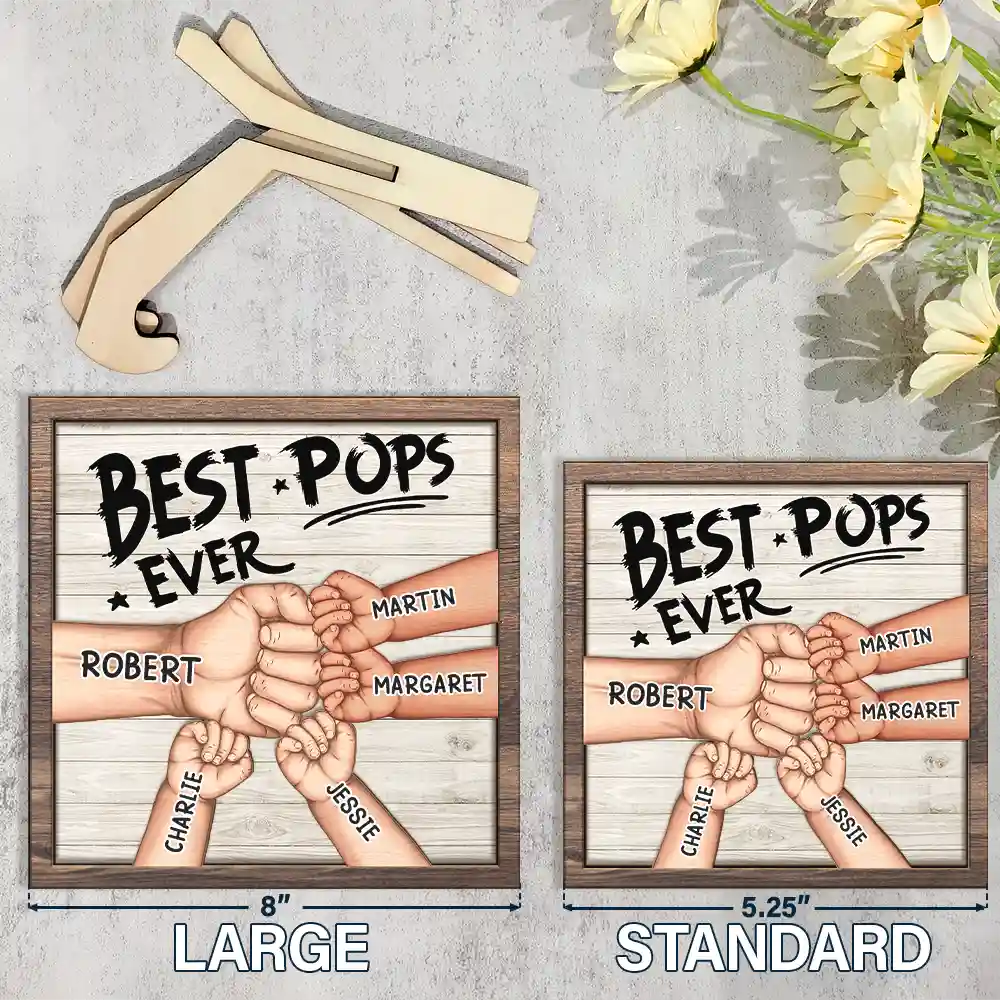 Best Dad Grandpa Ever Fist Bump - Personalized 2-Layered Wooden Plaque With Stand