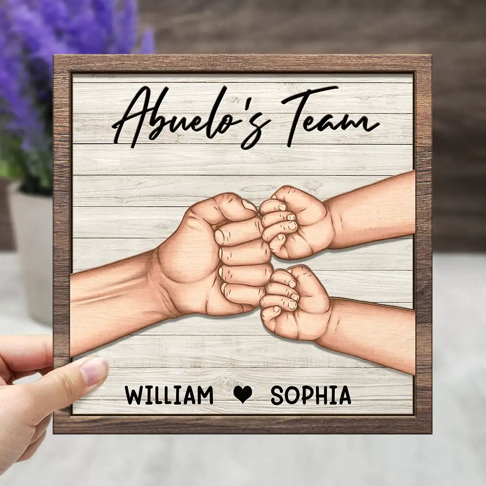 Dad And Kids Together We're A Team - Personalized 2-Layered Wooden Plaque With Stand