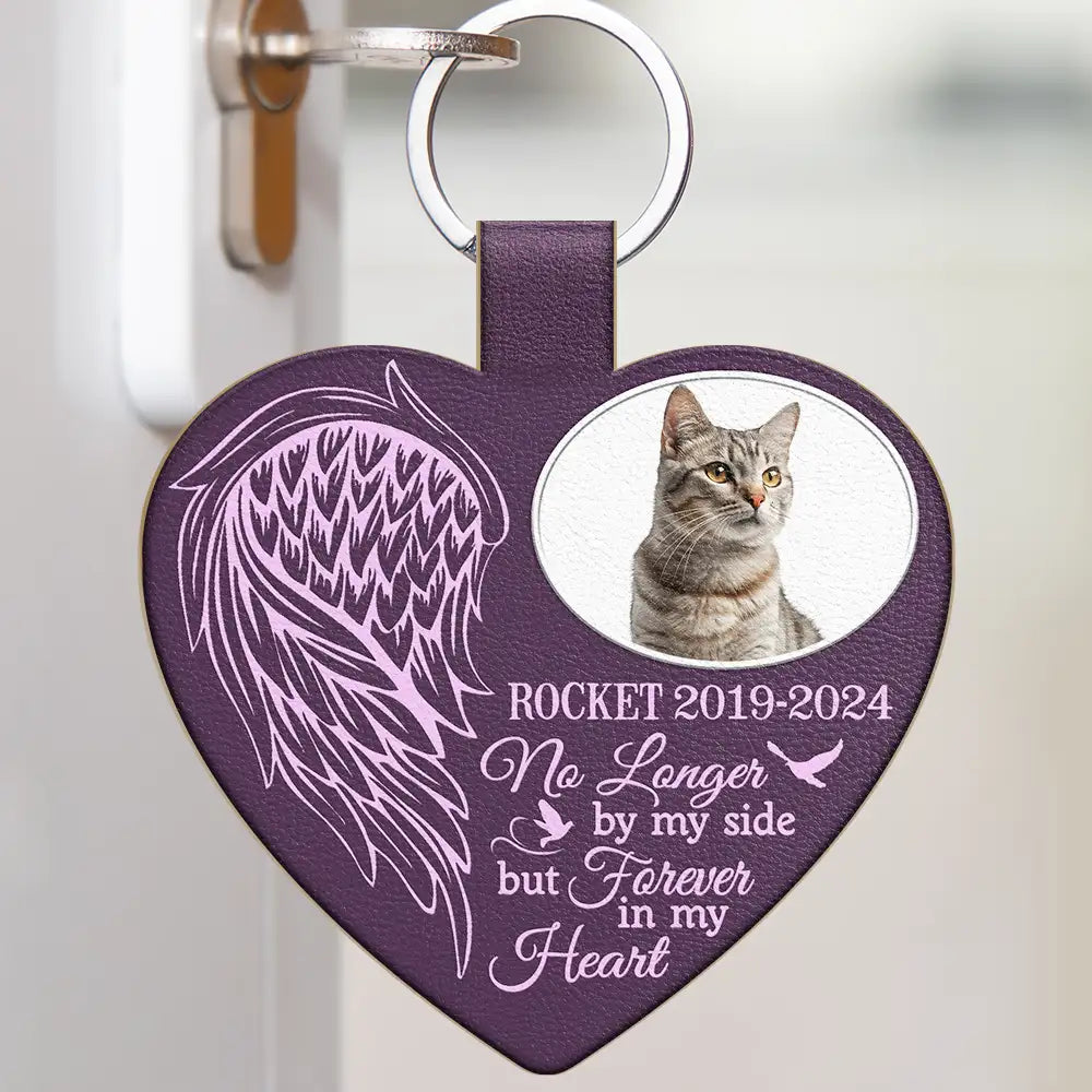 Custom Photo Memorial No Longer By My Side - Personalized Custom Shaped Leather Keychain