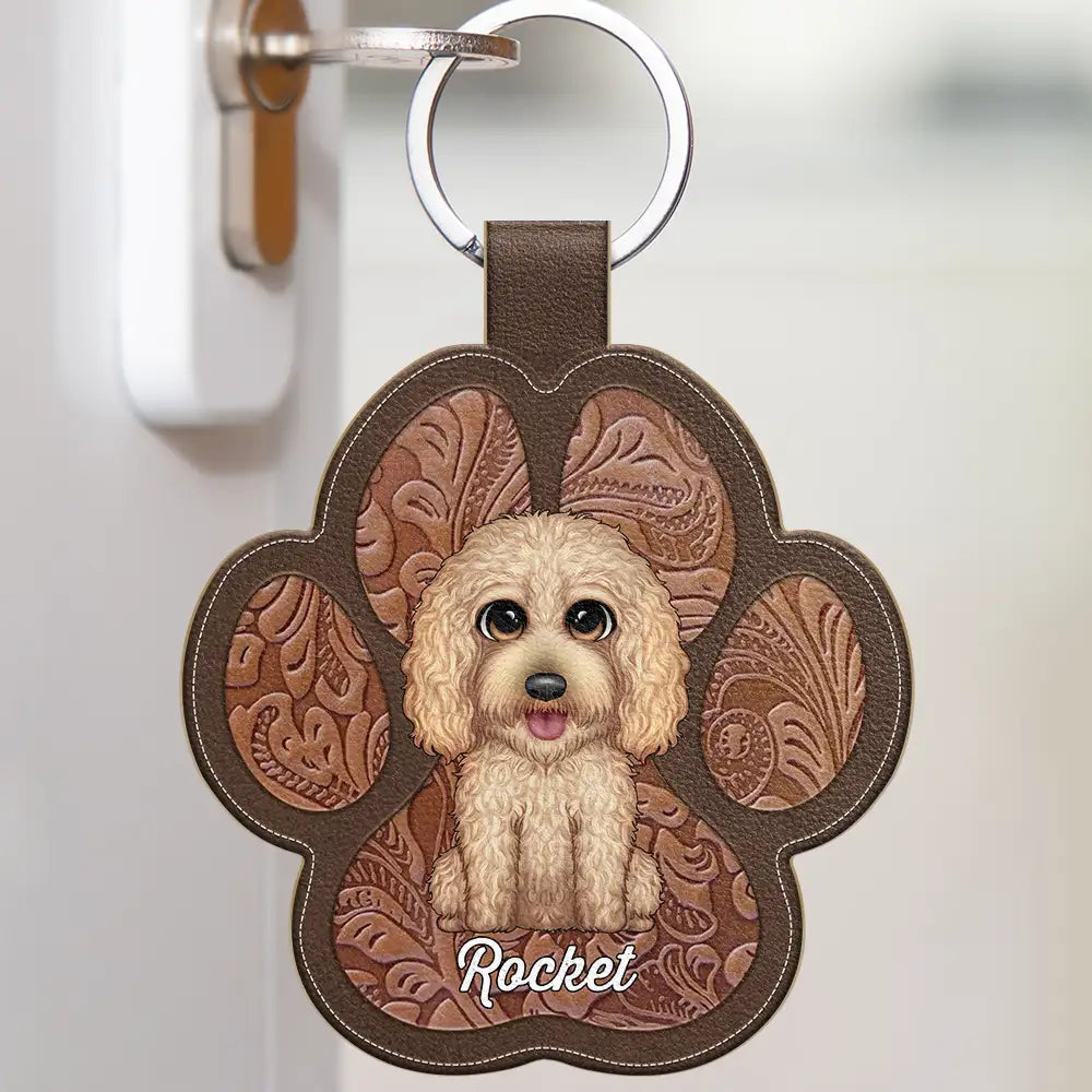 Porte-clés en cuir personnalisé avec gravure en forme de chien et chat