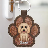 Porte-clés en cuir personnalisé avec gravure en forme de chien et chat