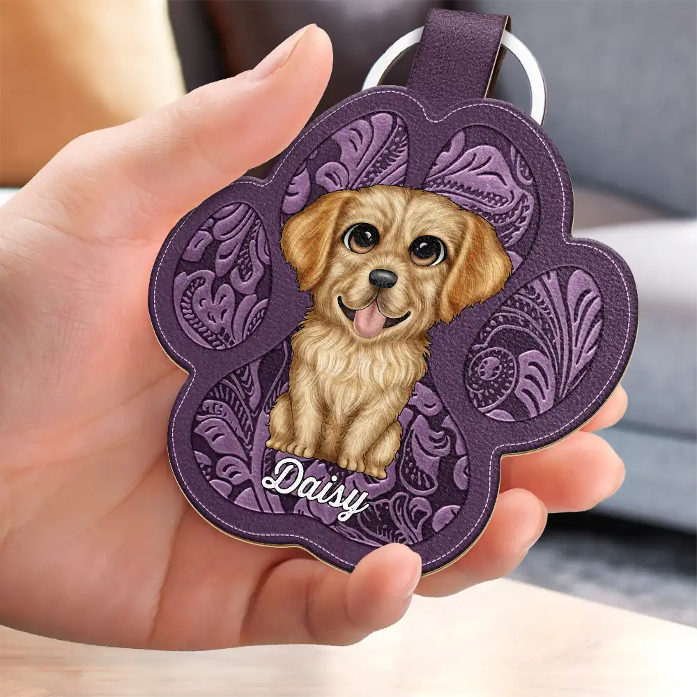 Porte-clés en cuir personnalisé avec gravure en forme de chien et chat