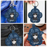 Porte-clés en cuir personnalisé avec gravure en forme de chien et chat