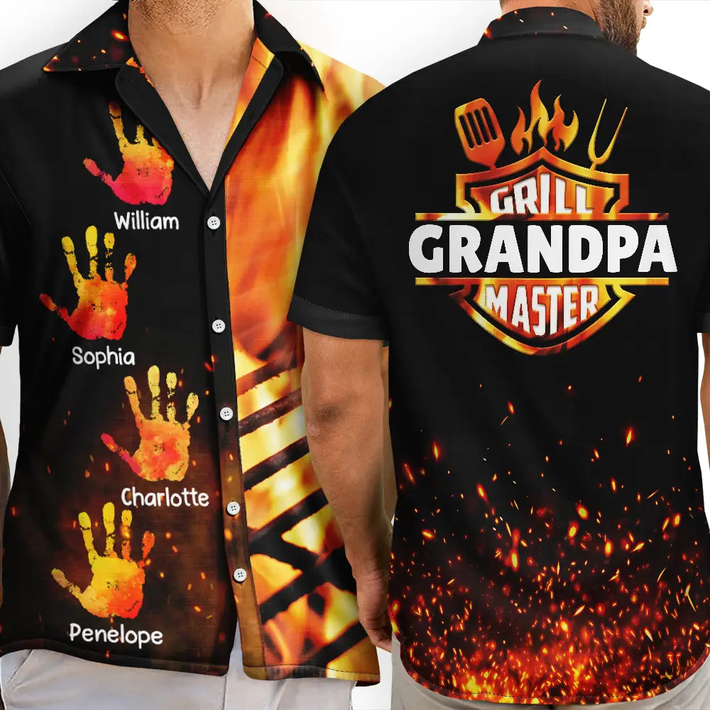 Grill Master Grandpa Papa And Grandkids - Personalized Hawaiian Shirt