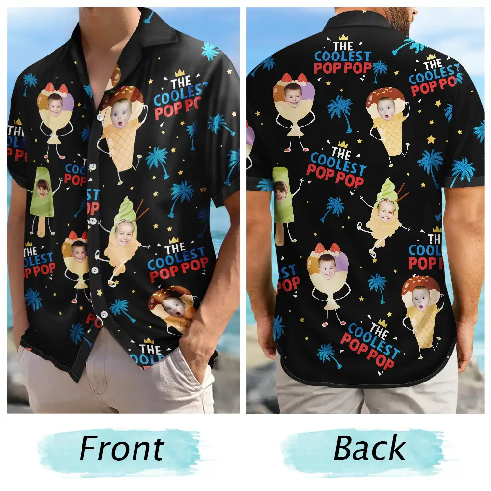 Custom Photo The Coolest Pop Ice Cream Dad - Personalized Hawaiian Shirt