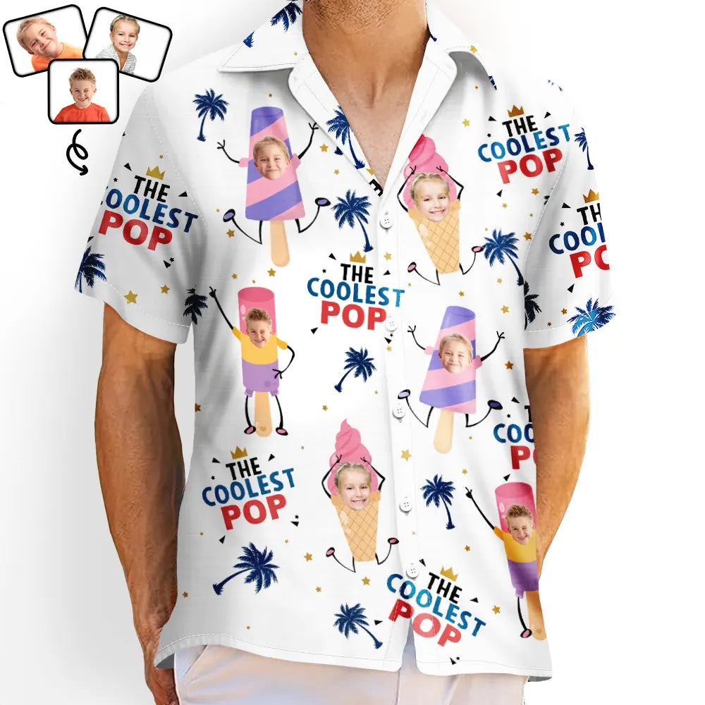 Photo personnalisée du papa le plus cool de la crème glacée Pop - T-shirt hawaïen personnalisé
