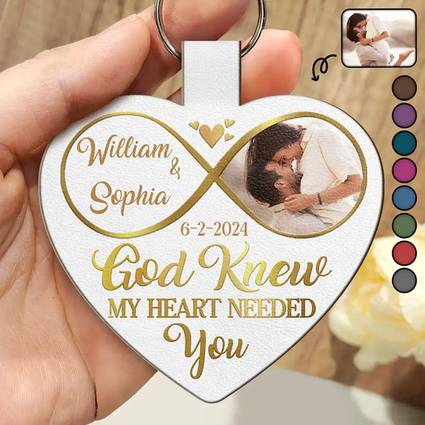 Custom Photo God Knew My Heart Needed You - Personalized Custom Shaped Leather Keychain