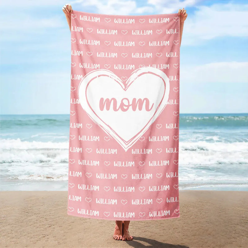 Grandkids, Kids Names For Grandma, Mom - Personalized Beach Towel
