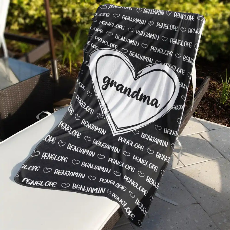 Grandkids, Kids Names For Grandma, Mom - Personalized Beach Towel