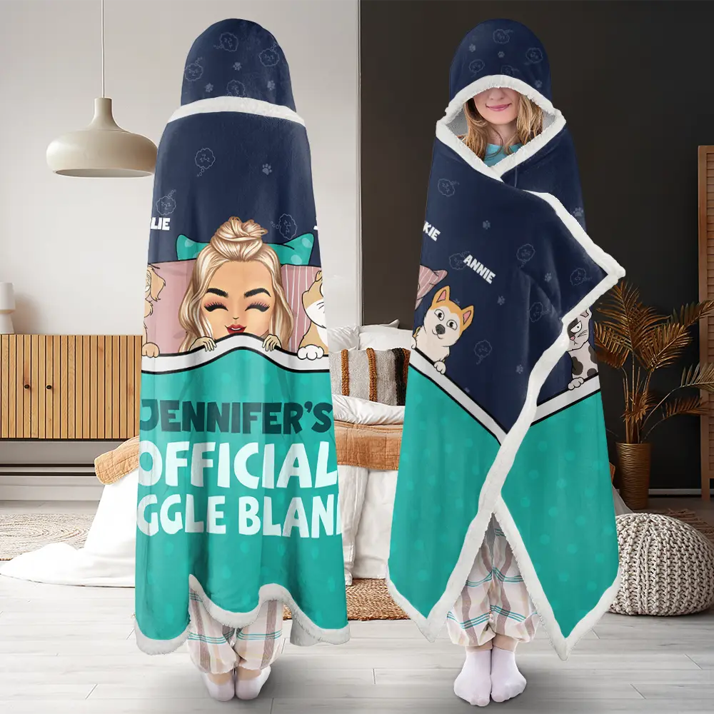 Official Snuggle Nap With Pets Chibi - Personalized Wearable Hooded Blanket