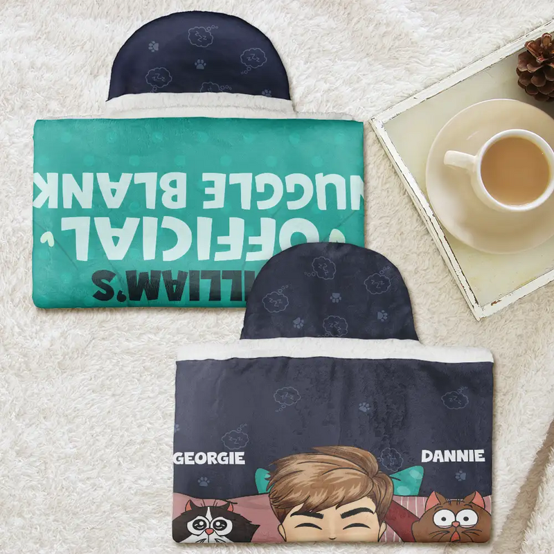 Official Snuggle Nap With Pets Chibi - Personalized Wearable Hooded Blanket