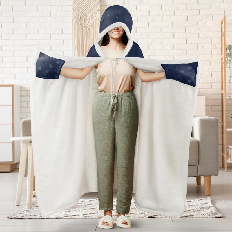 Official Snuggle Nap With Pets Chibi - Personalized Wearable Hooded Blanket