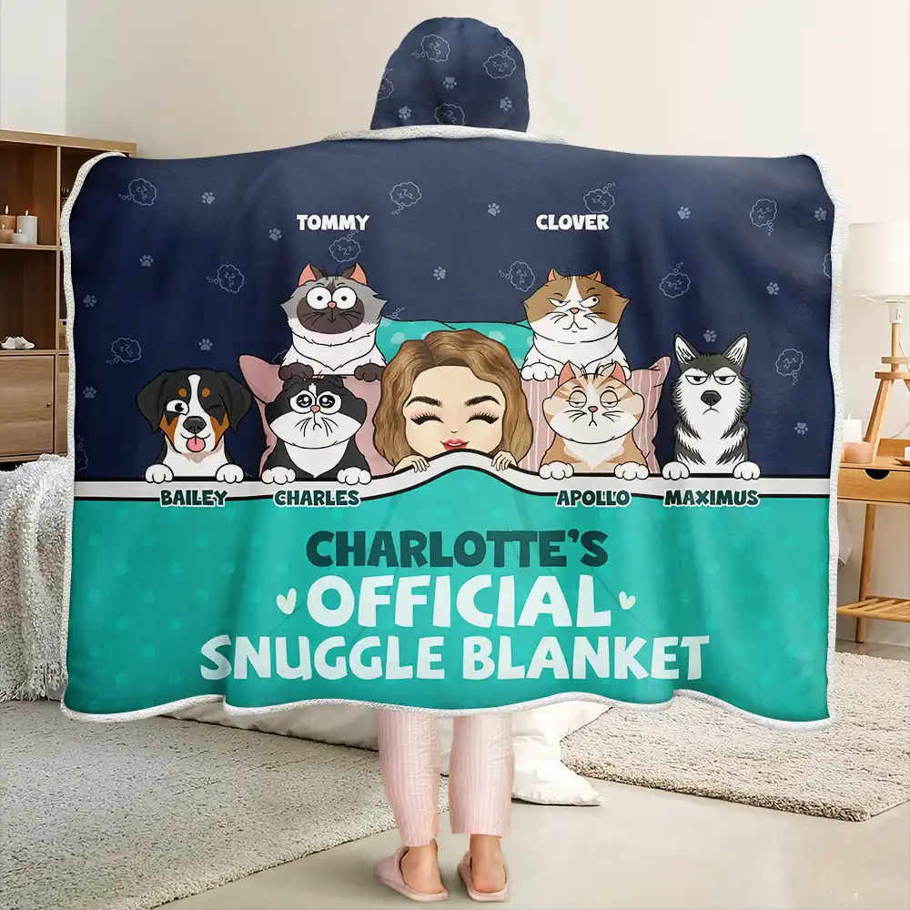 Official Snuggle Nap With Pets Chibi - Personalized Wearable Hooded Blanket
