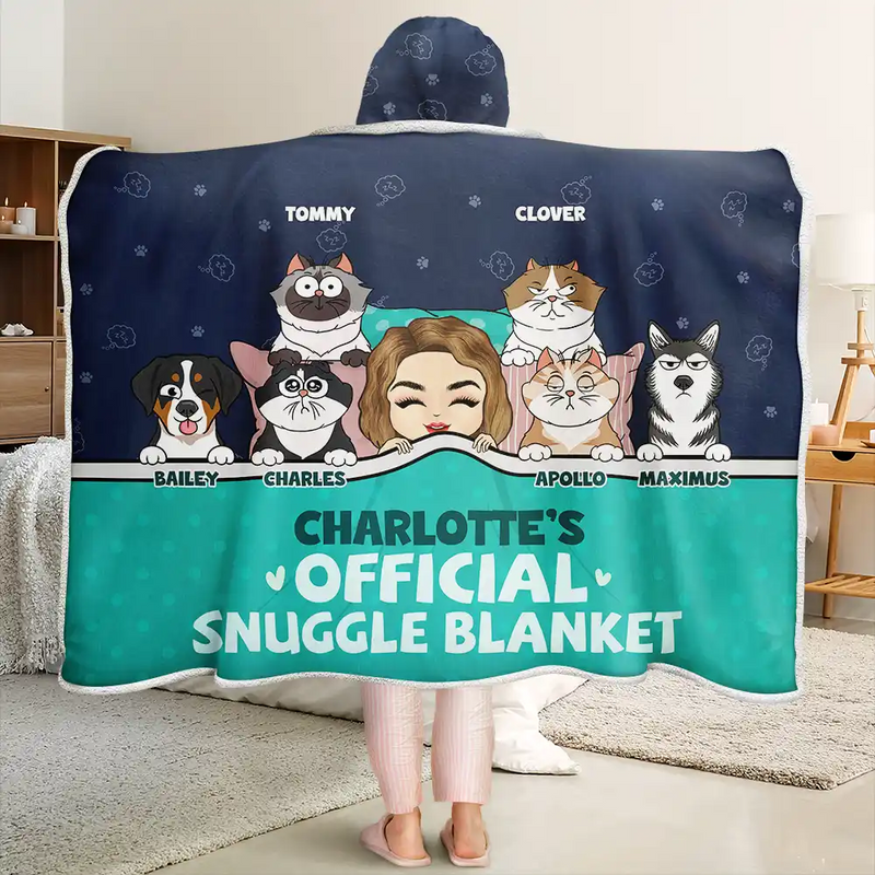 Official Snuggle Nap With Pets Chibi - Personalized Wearable Hooded Blanket