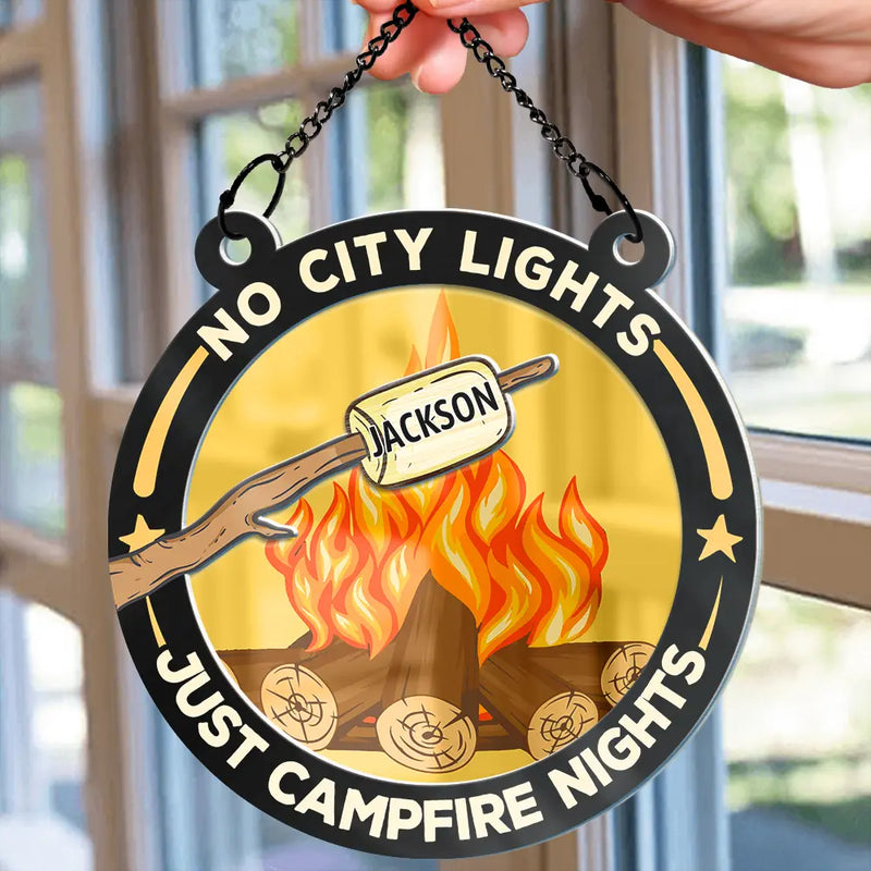 No City Lights Just Campfire Nights Couple - Personalized Acrylic Window Hanging Suncatcher