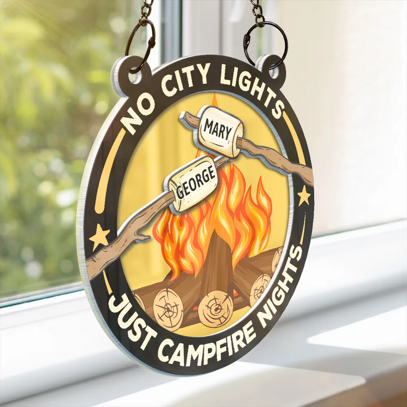 No City Lights Just Campfire Nights Couple - Personalized Acrylic Window Hanging Suncatcher