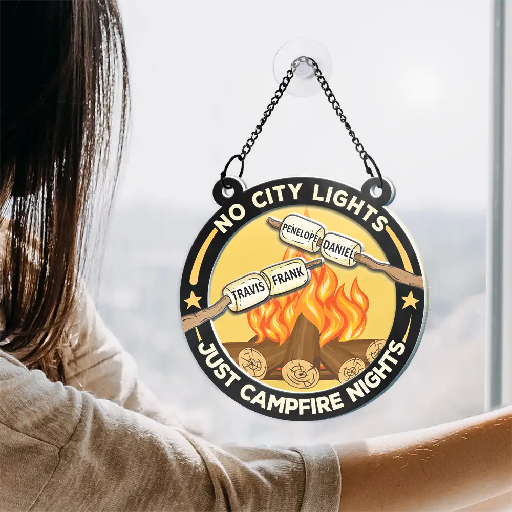 No City Lights Just Campfire Nights Couple - Personalized Acrylic Window Hanging Suncatcher