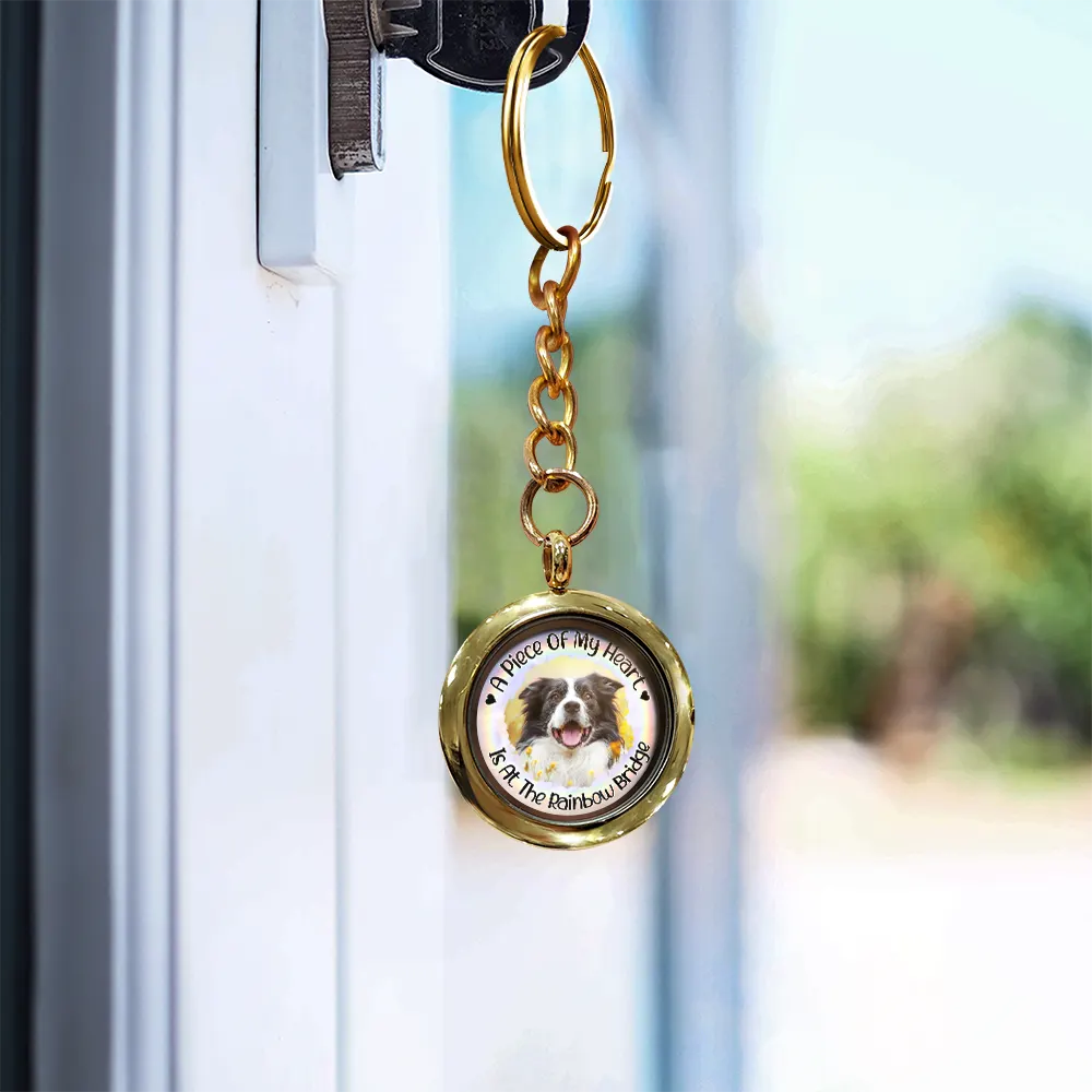 Custom Photo A Piece Of My Heart Rainbow Bridge Pet Memorial - Personalized Keepsake Keychain