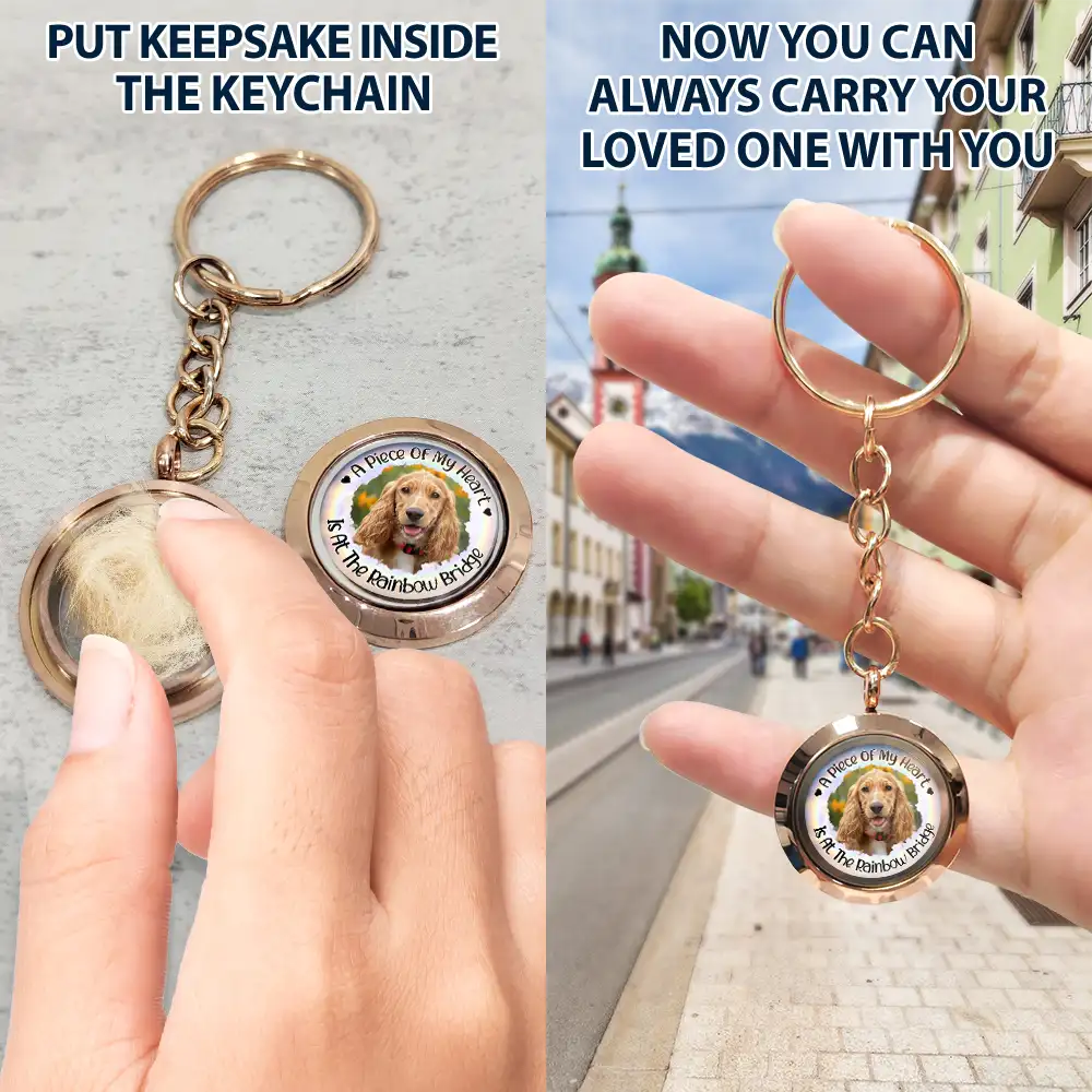 Custom Photo A Piece Of My Heart Rainbow Bridge Pet Memorial - Personalized Keepsake Keychain