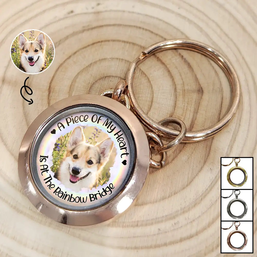 Custom Photo A Piece Of My Heart Rainbow Bridge Pet Memorial - Personalized Keepsake Keychain