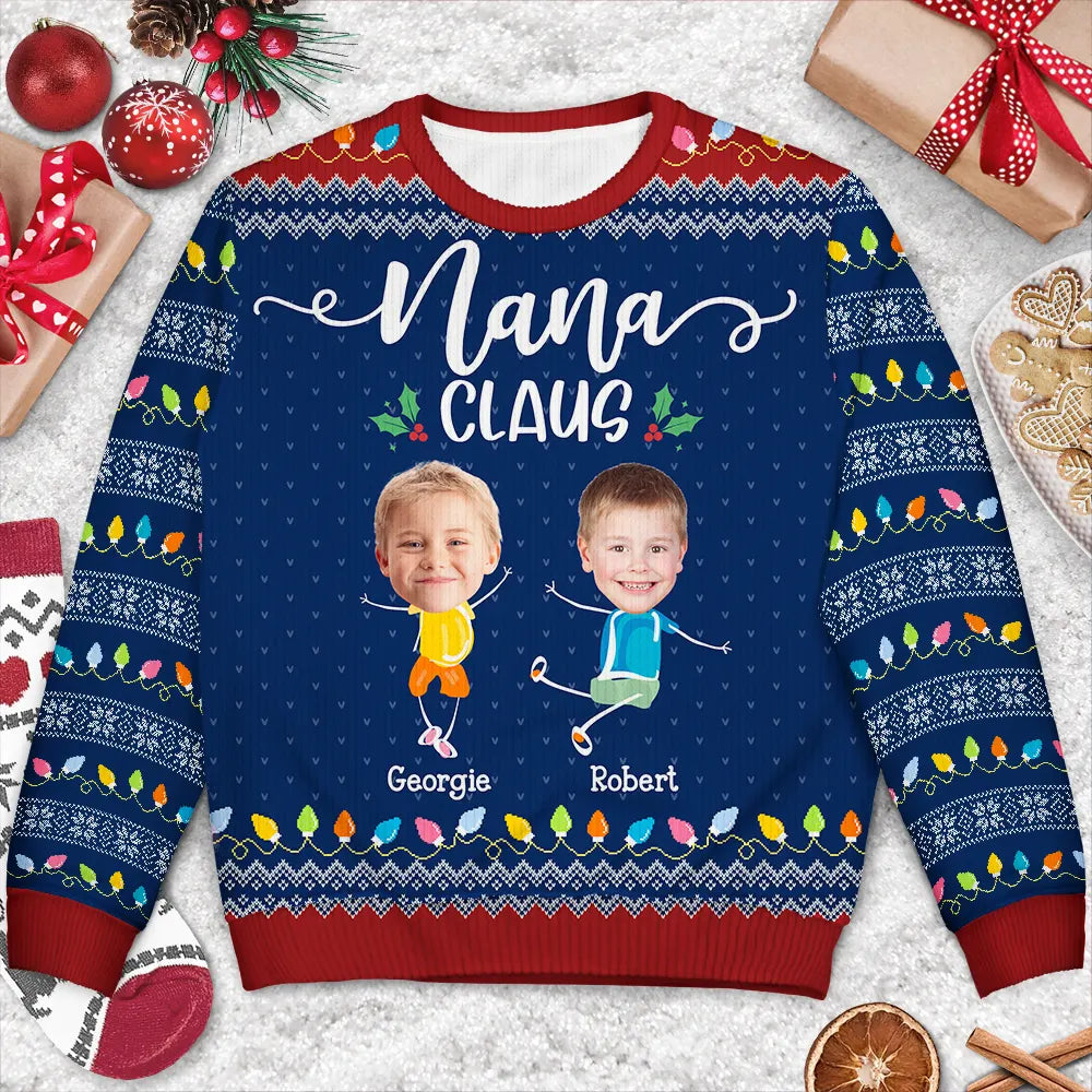 Custom Photo Papa Claus Nana Mama Dada - Personalized Unisex Ugly Sweater